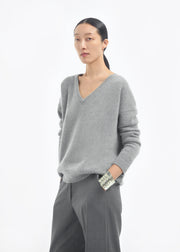 V-Neck Sweater in Cashmere - Grey - CO Collections